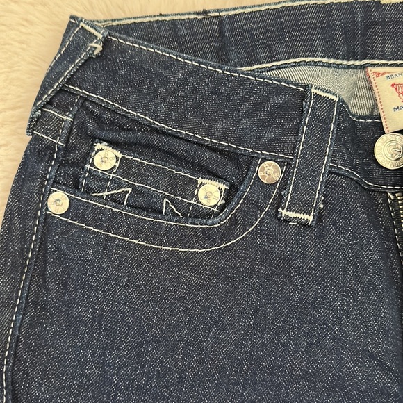 NWOT AUTHENTIC TRUE RELIGION DARK PINK CRYSTAL POCKET DENIM JEANS - Picture 8 of 8